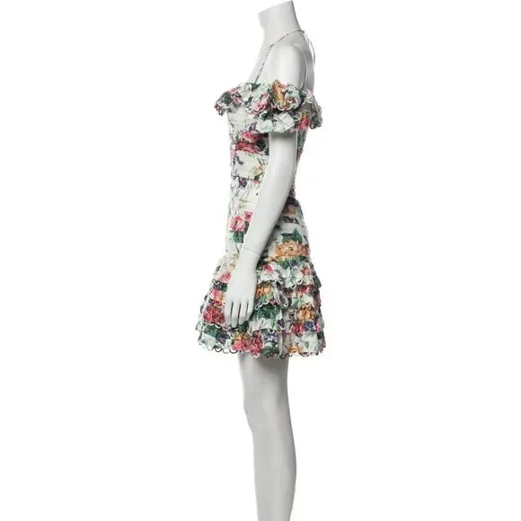 ZIMMERMANN Floral Print Mini Dress ZIM 0 / US 4 white - Picture 7 of 16